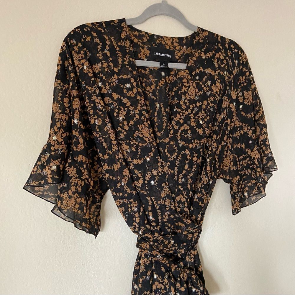 Sabina Musayev Brook Maxi Brown Dress Sheer Floral Size M - Picture 9 of 11